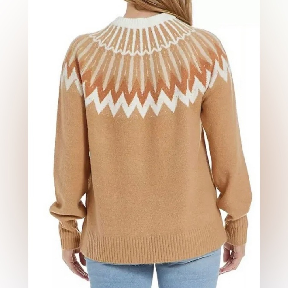NEW French Connection Essentials Women's Sweater Camel Fair Isle, XL - Picture 2 of 7